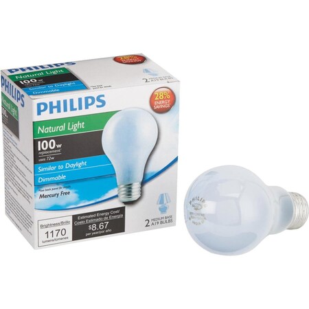 Philips Philips EcoVantage 72 W A19 A-Line Halogen Bulb 1170 lm Natural Light , 2PK 226993